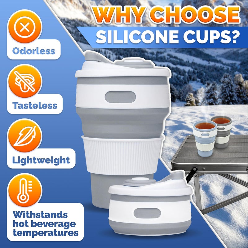 Tesorrio 2-Pack ?ollapsible Cups for Traveling Reusable - 12oz Leakproof Coffee Travel Mug  Silicone  Foldable & Portable for Hiking  Camping  Office | Lightweight Collapsible Coffee Cups for Outdoor Use - Image 3